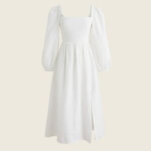 NWT J. Crew Women's Size L White Linen Daydream Puff Sleeve Dress